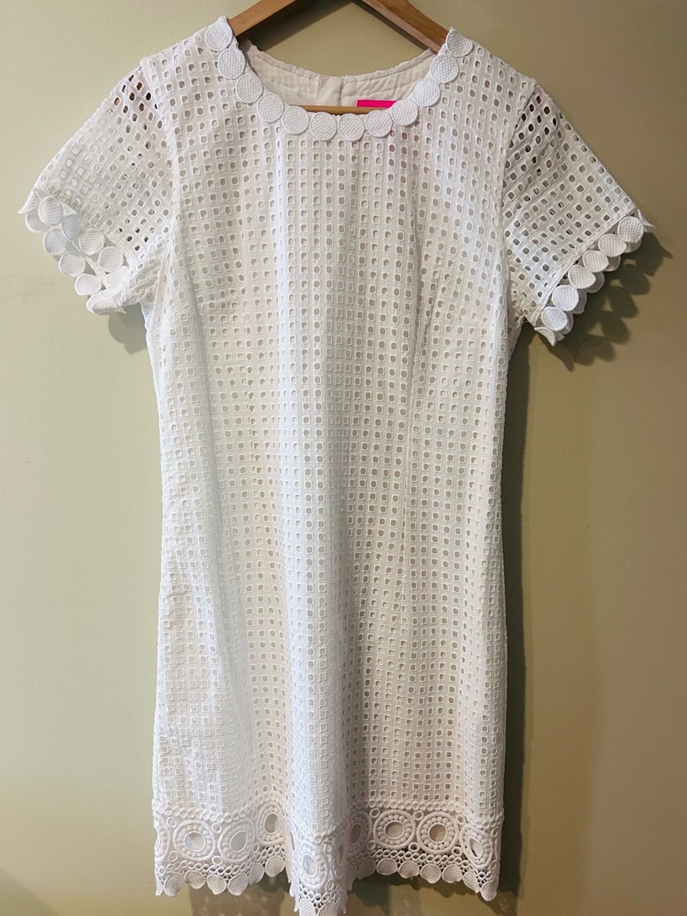 Lilly Pulitzer Jennifer Shift Dress Resort White Grid Eyelet Lace Size 8 EUC